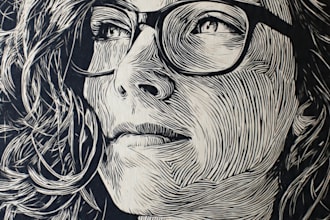 draw a portrait drawing in linocut illustration