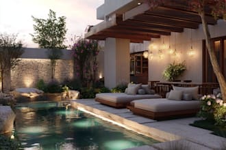 design frontyard, backyard, pool, patio as a landscape architect