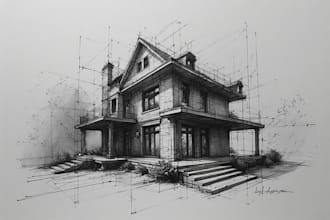 draw a detailed sketch of a house or building