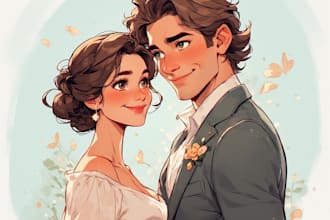 custom couple portrait romantic artistic illustration