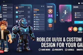 design roblox ui ux, custom gui, game ui design, scripting and roblox gui