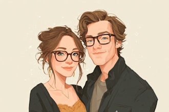 design couple portrait wedding portrait illustration