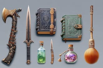 design creative concept art of weapons and items