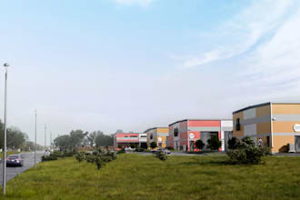 rebuild 3d warehouse exterior design,storage units,industrial property,d5 render