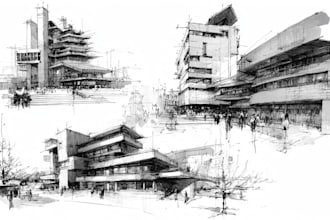 make house sketch, exterior architectural illustration