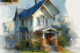 draw an watercolor house portrait