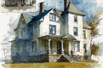 do house or building photo into watercolor art