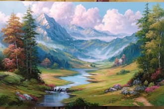 paint landscape in real oil painting on canvas