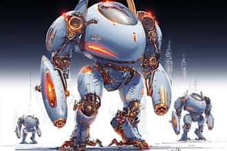 draw a mecha robot art and illustration unique style