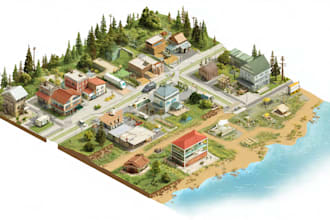 create vector isometric map illustration for website and app