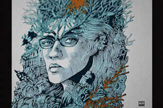 draw a custom digital art portrait in linocut style