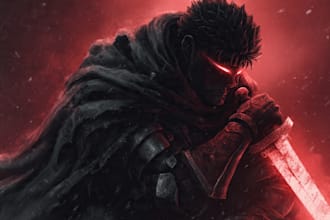 draw custom dark berserk style art in high quality art