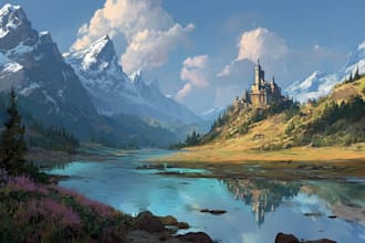 draw landscape illustration and background concept art, nft