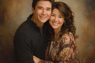 illustrate a romantic family couple portrait
