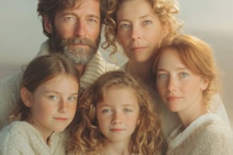 design a realistic and artistic family portrait illustration