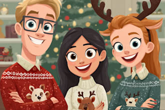 draw a cartoon christmas card