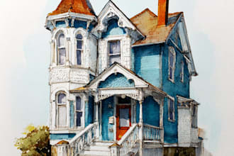 paint watercolor house portrait