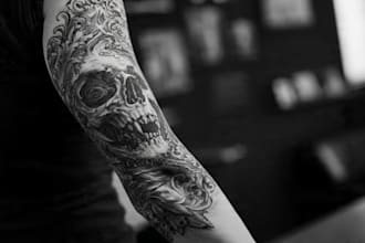 professional tattoo design black and white or color