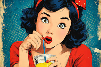 draw vintage cartoon and character design in pop art style