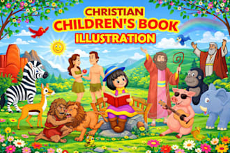 do christian story book, bible themed kid story children book line art drawing