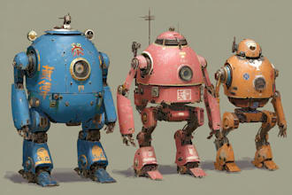 illustrate detailed custom mecha robot illustrations