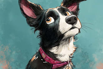 paint sketch and watercolor pet portrait painting