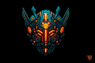 illustrate stunning futuristic cyberpunk style or mecha logo for you