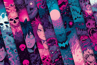 design an anime seamless pattern or custom sticker pack