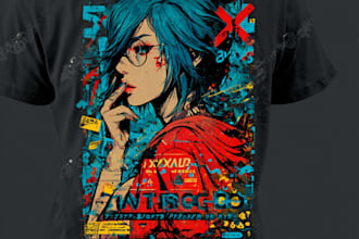 draw retro cyberpunk anime for merchandise tshirt
