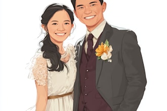 draw couple portrait for wedding illustration