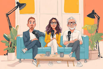 do cartoon caricature podcast logo and cover art design
