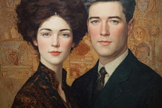 make a couple or family portrait painting in klimt style