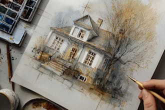 paint a watercolor house portrait or city space illustration