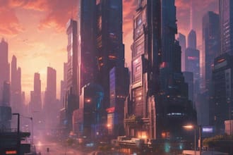 illustrate a futuristic sci fi city or cyberpunk environment