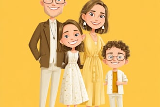draw yellow cartoon caricature family portrait illustration