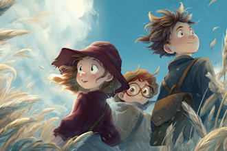 create anime illustration for children book and cover