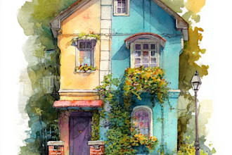 hand painted watercolor house portrait of your home