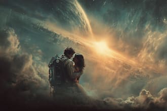 create cinematic sci fi book cover or cover art illustration