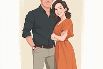 illustrate a romantic family couple portrait