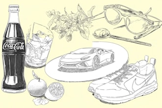draw detailed line art of any product, food, sketch
