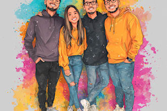 do colorful art family portrait, friendship portrait
