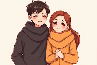 draw anime cartoon portraits simple, couples, families pfp