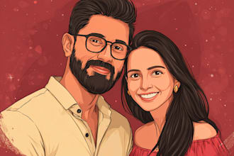 illustrate a romantic family couple portrait