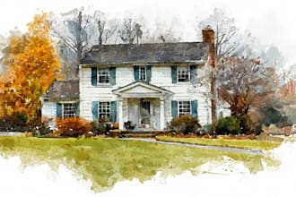 paint a watercolor house portrait or city space illustration