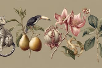 draw an animal and botanical illustration