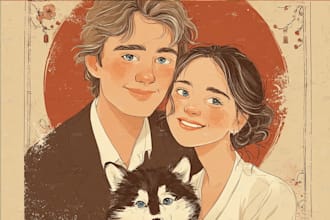 draw christmas couple family portrait