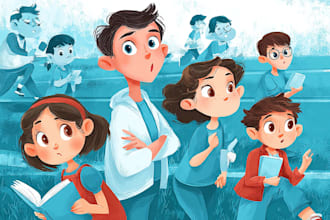 illustrate children book pages with charming characters