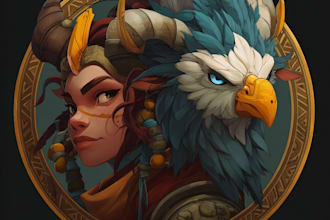 epic mythical character logo and friendship portrait