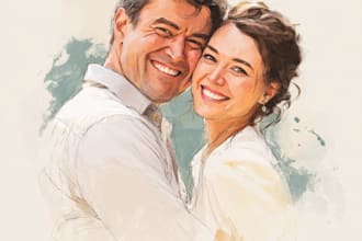 illustrate a romantic family couple portrait