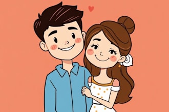 draw cute cartoon portrait, couple or family illustration, unique gift